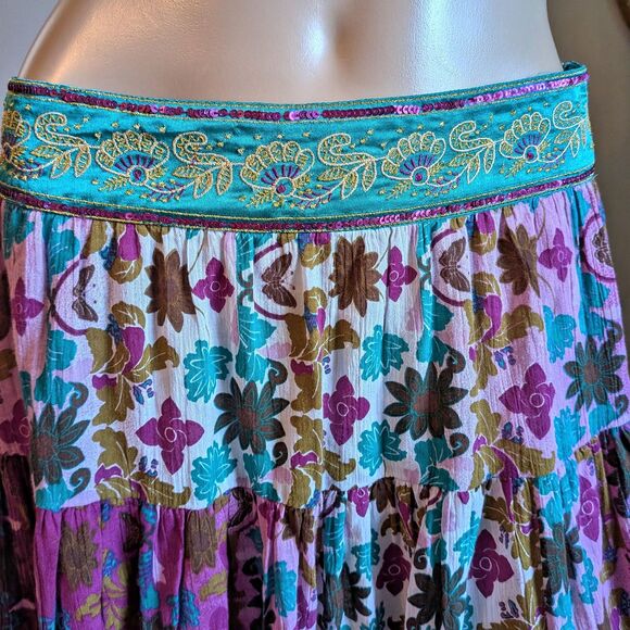 Vintage Y2K DKNY Jeans Mini Skirt Prairie Embroidered Sequin Boho Fairy Size 7 - Picture 5 of 12